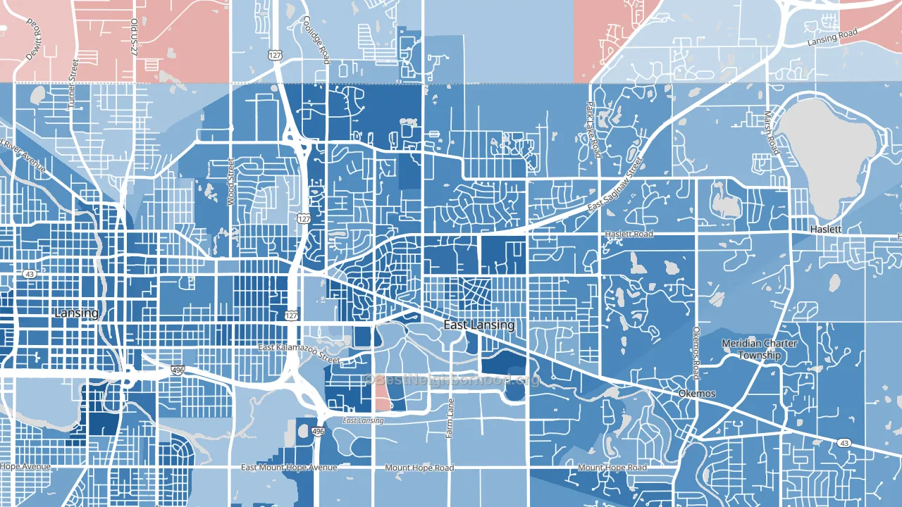 East Lansing, MI block-group political-lean map
