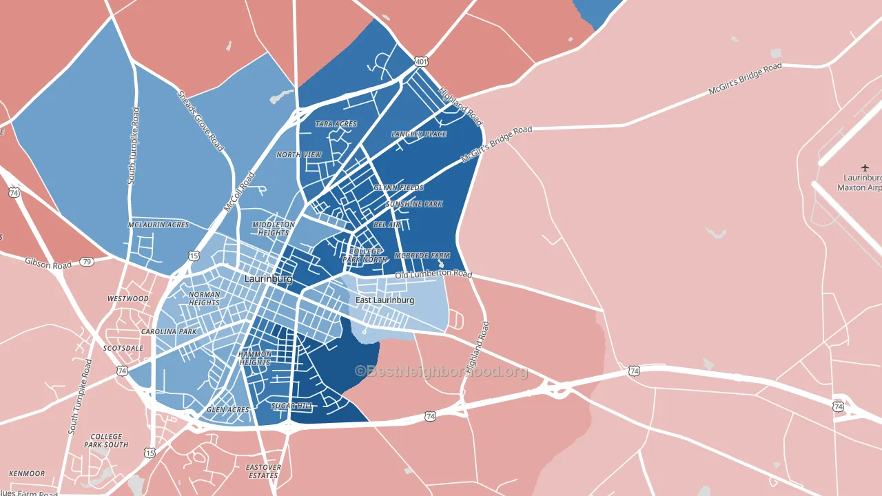 East Laurinburg, NC block-group political-lean map