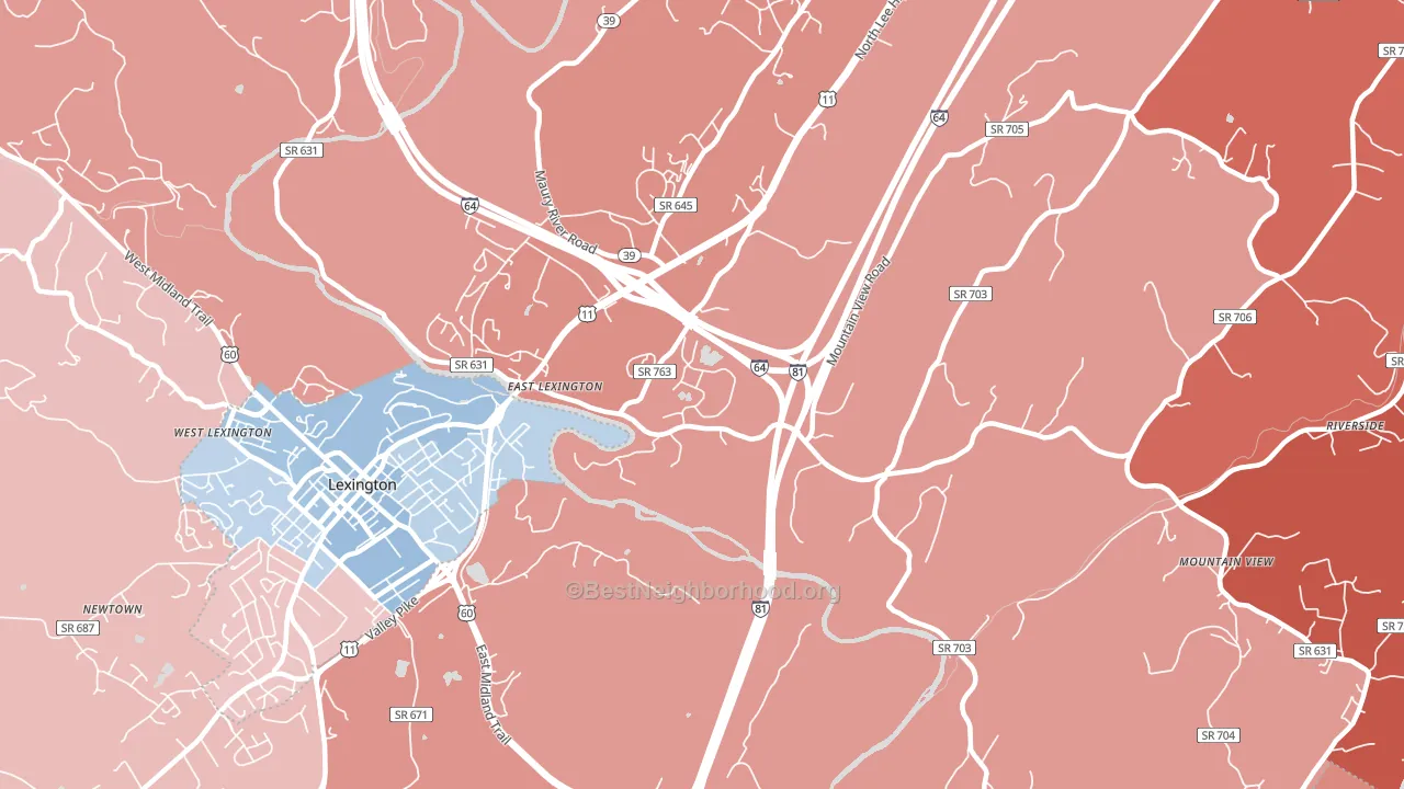 East Lexington, VA block-group political-lean map