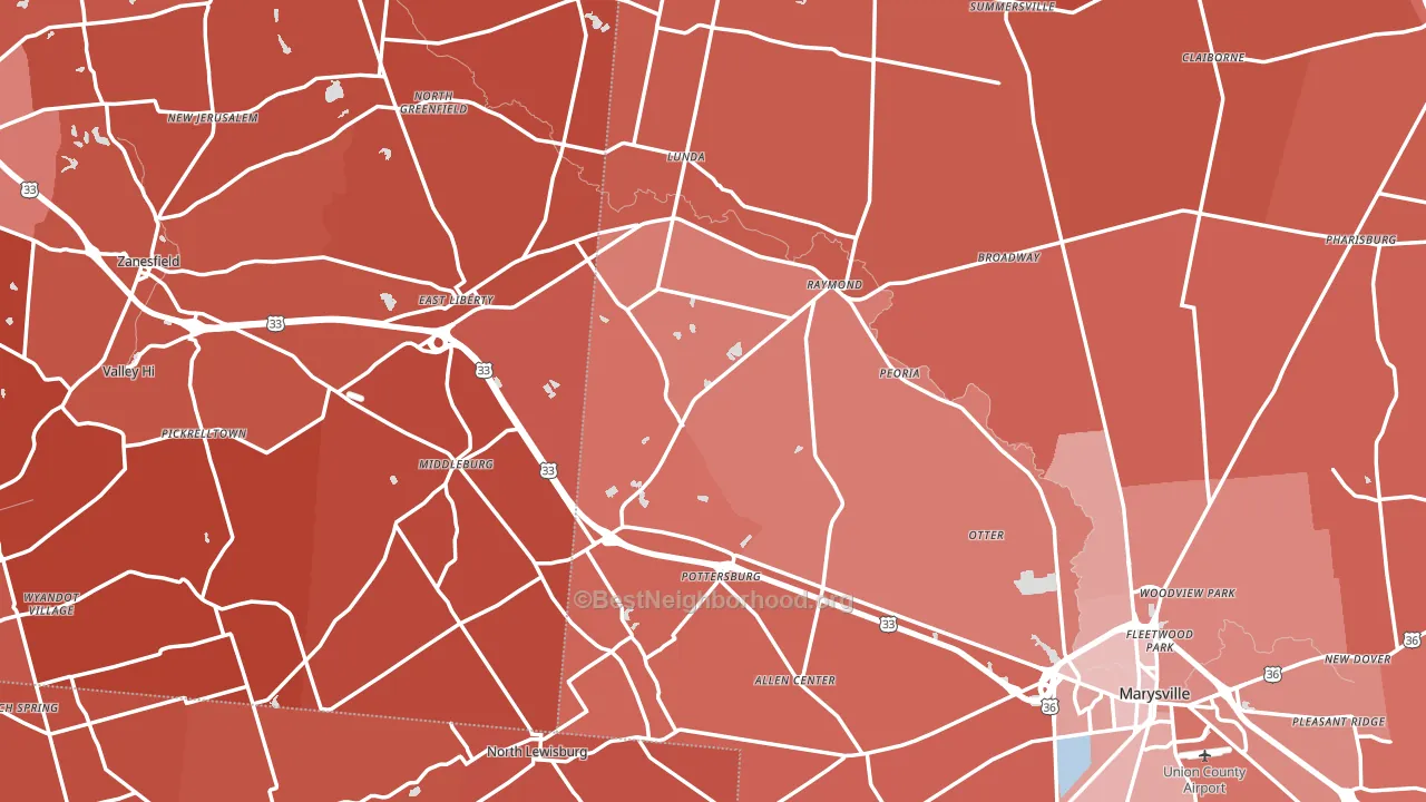 East Liberty, OH block-group political-lean map