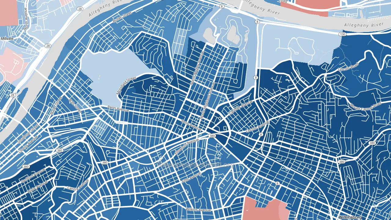 East Liberty, Pittsburgh, PA block-group political-lean map