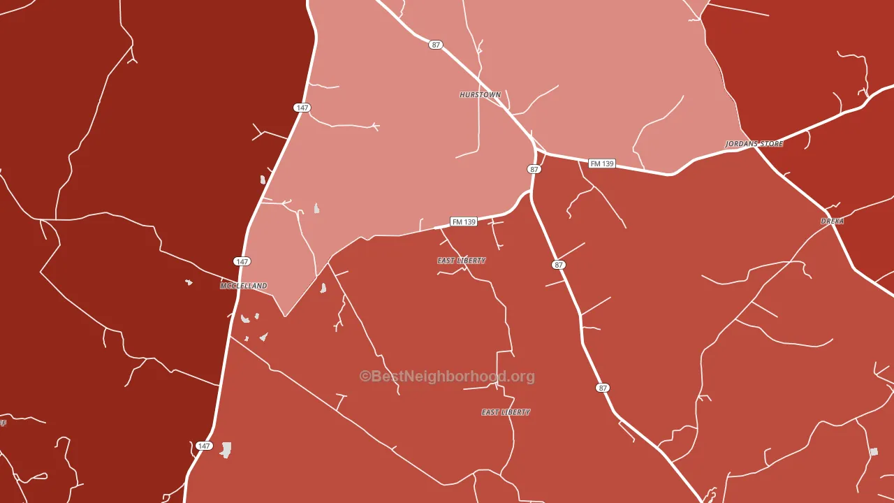 East Liberty, TX block-group political-lean map