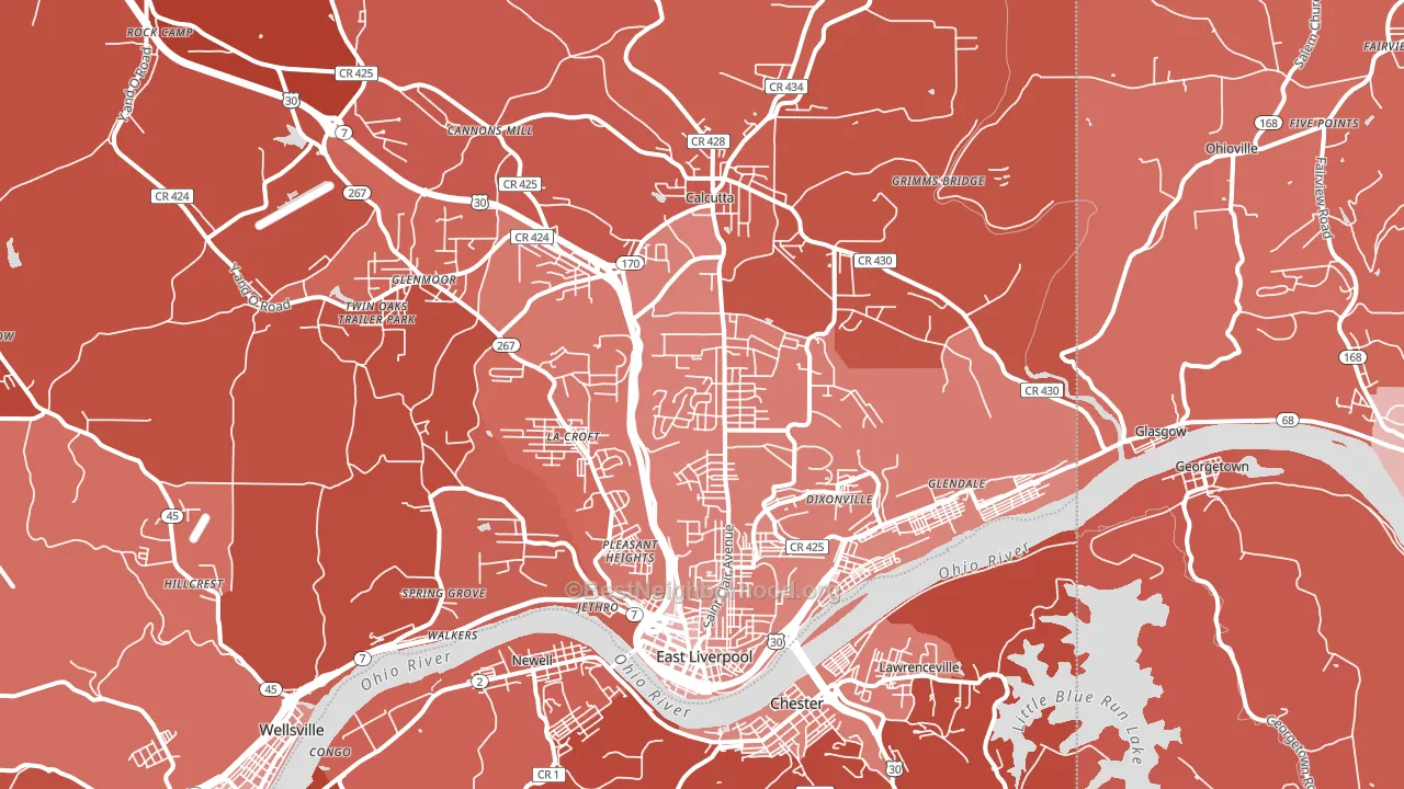 East Liverpool, OH block-group political-lean map