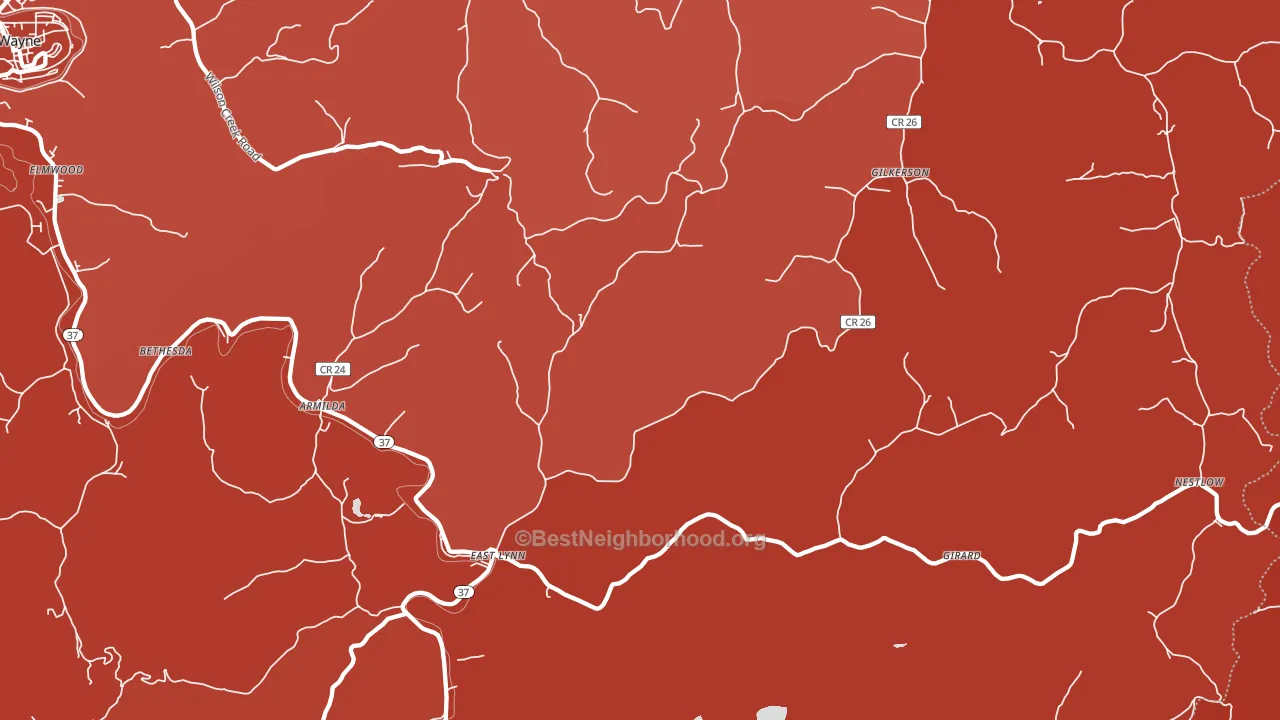 East Lynn, WV block-group political-lean map