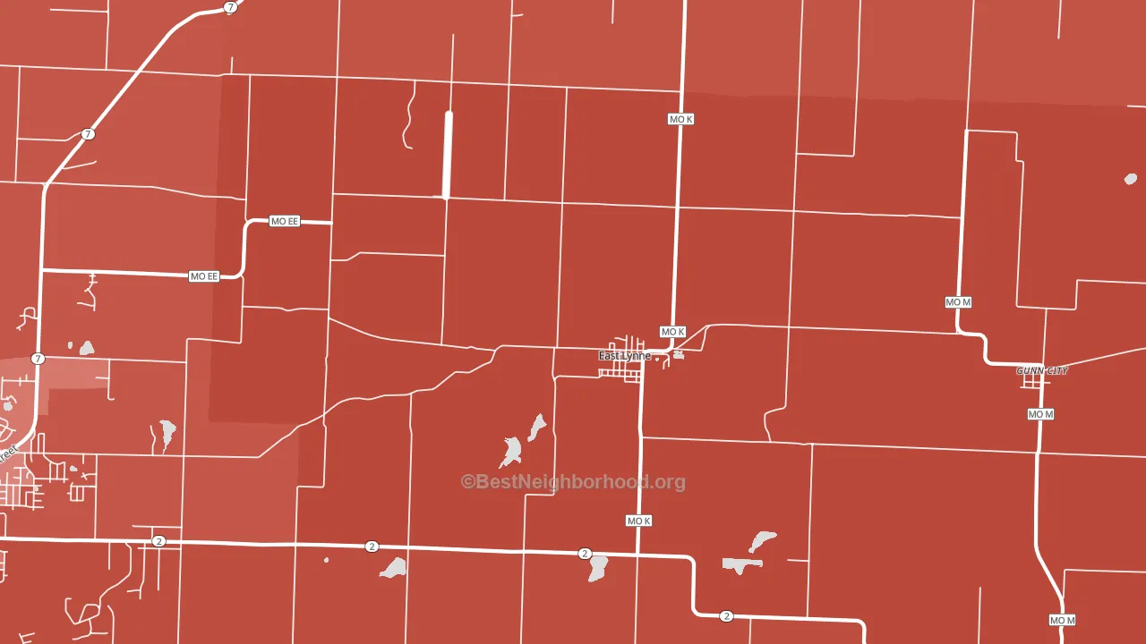 East Lynne, MO block-group political-lean map