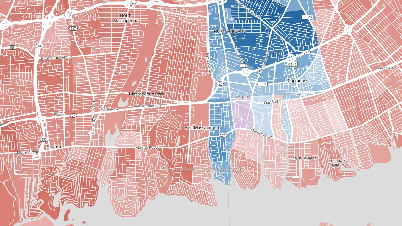East Massapequa, NY block-group political-lean map