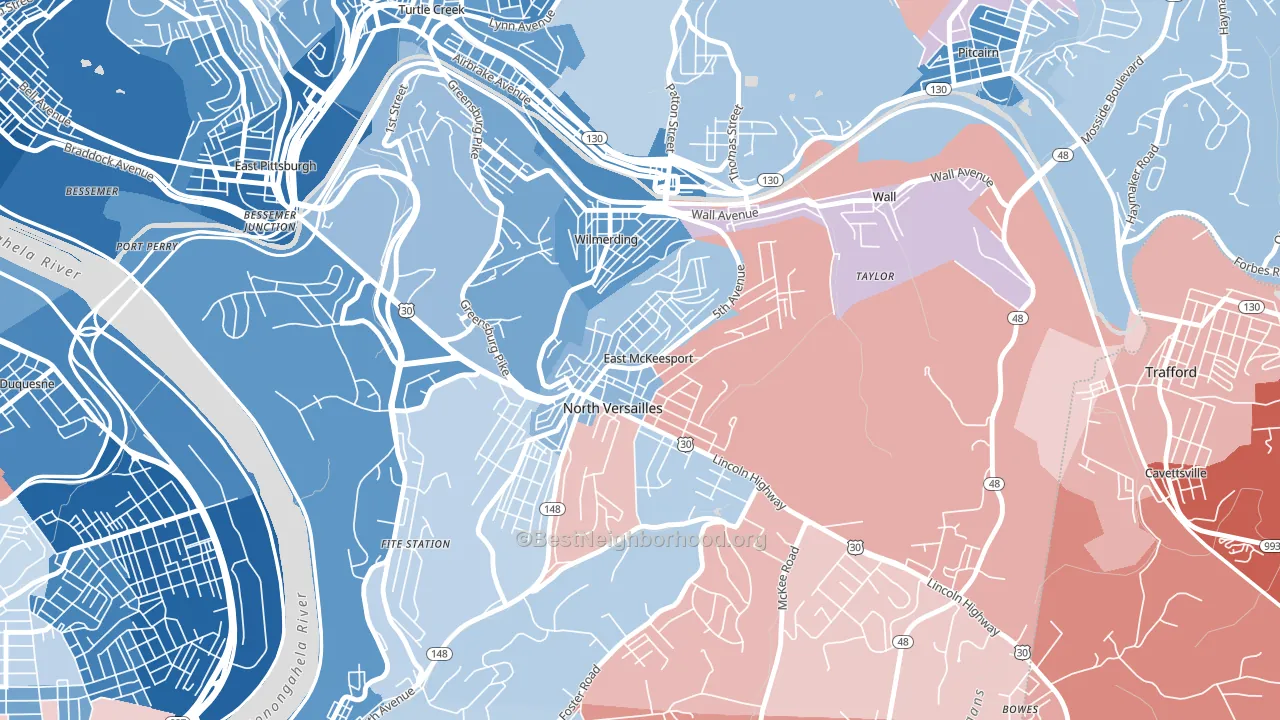 East McKeesport, PA block-group political-lean map