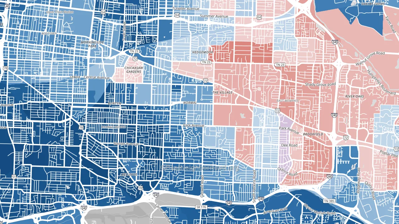 East Memphis-Colonial-Yorkshire, Memphis, TN block-group political-lean map
