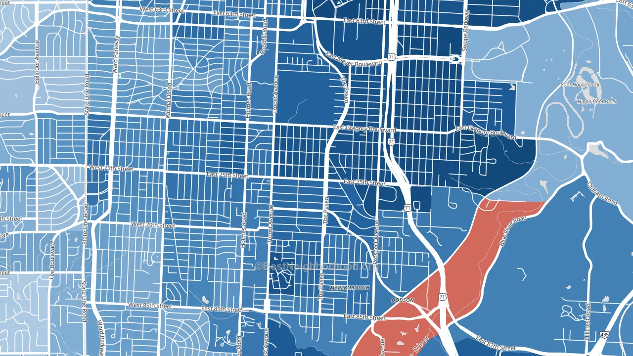 East Meyer, Kansas City, MO block-group political-lean map
