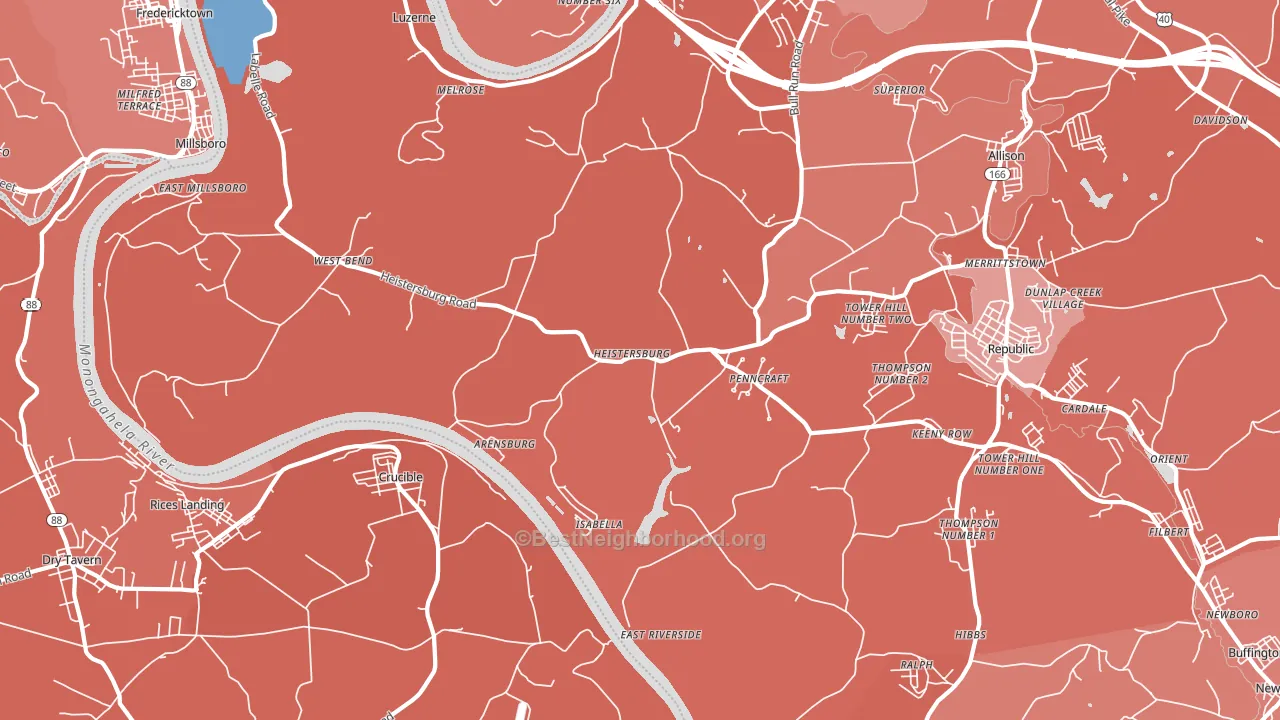 East Millsboro, PA block-group political-lean map