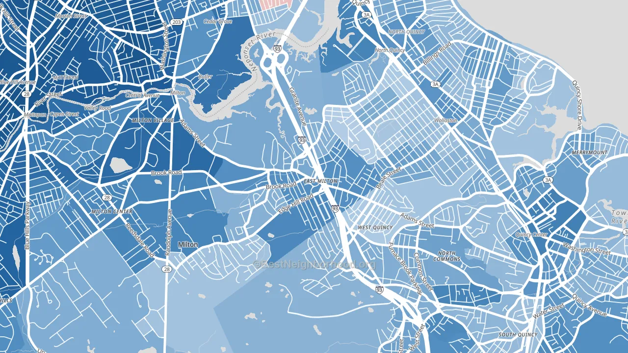 East Milton, Milton, MA block-group political-lean map