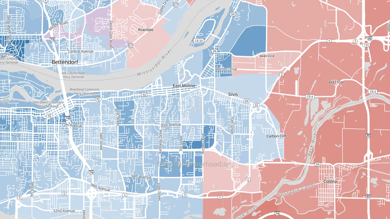 East Moline, IL block-group political-lean map
