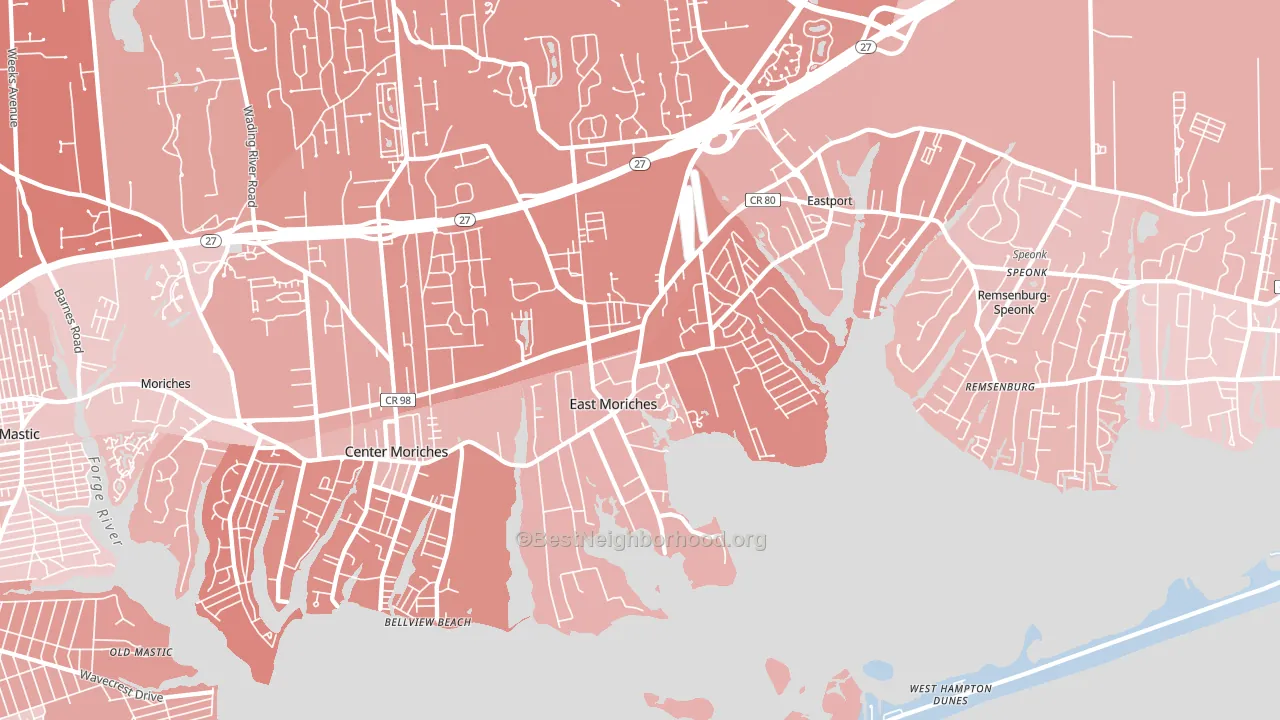 East Moriches, NY block-group political-lean map