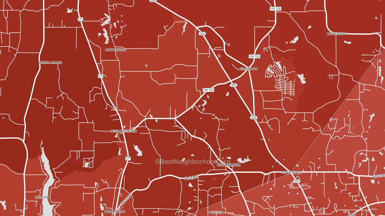 East Mountain, TX block-group political-lean map