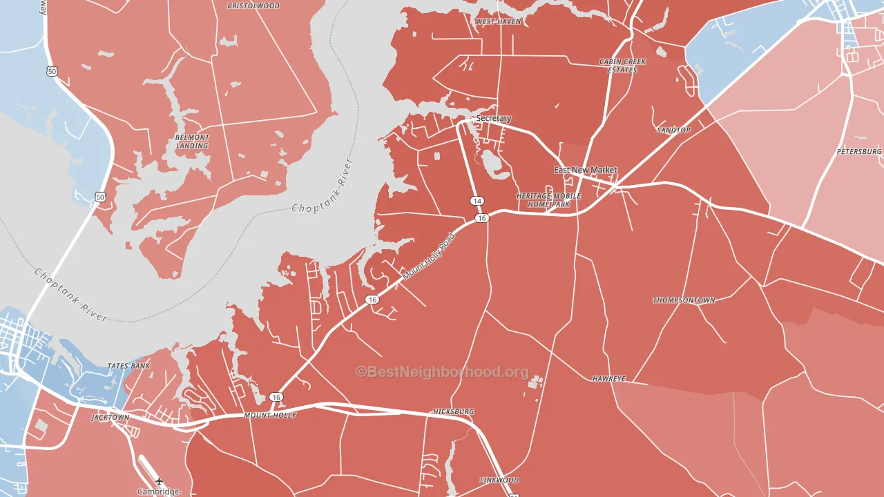 East New Market, MD block-group political-lean map