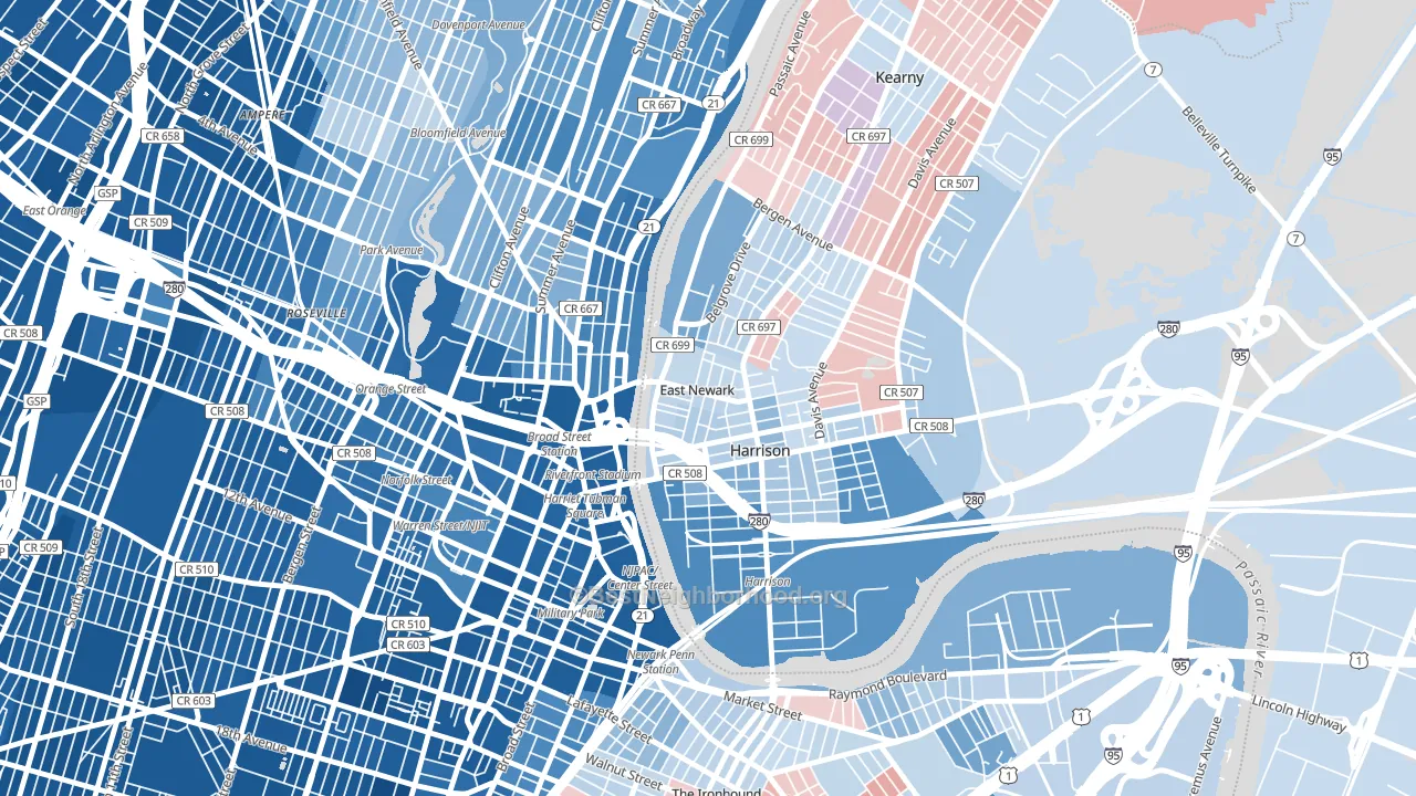 East Newark, NJ block-group political-lean map