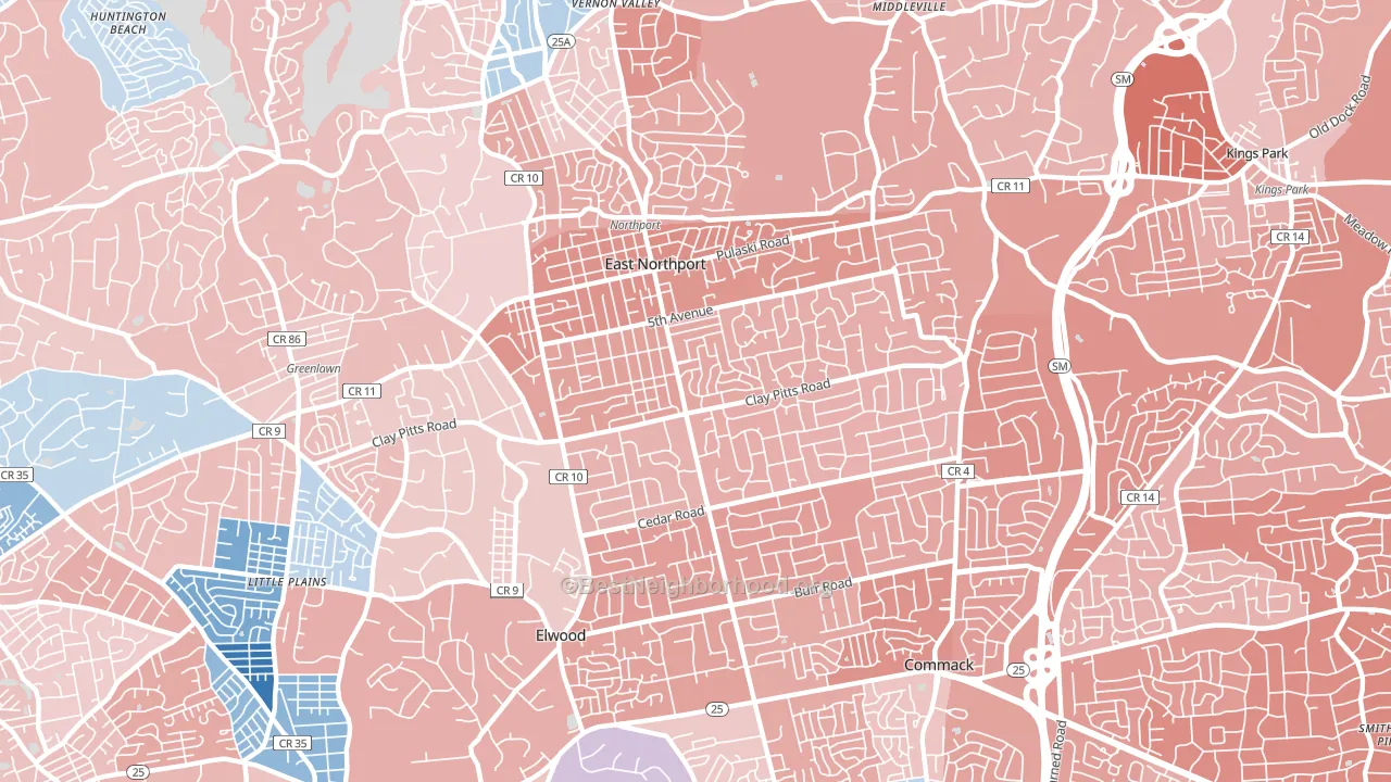 East Northport, NY block-group political-lean map