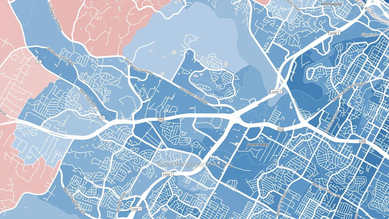 East Oak Hill, Austin, TX block-group political-lean map