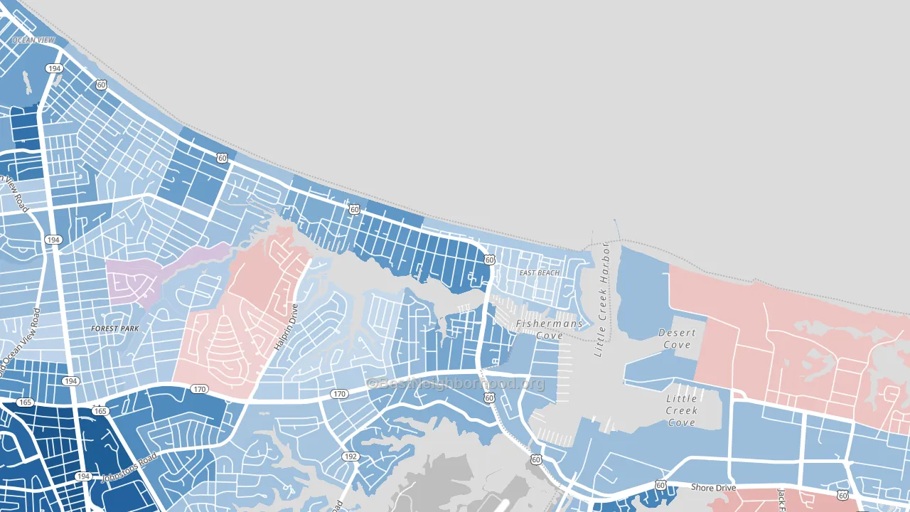 East Ocean View, Norfolk, VA block-group political-lean map