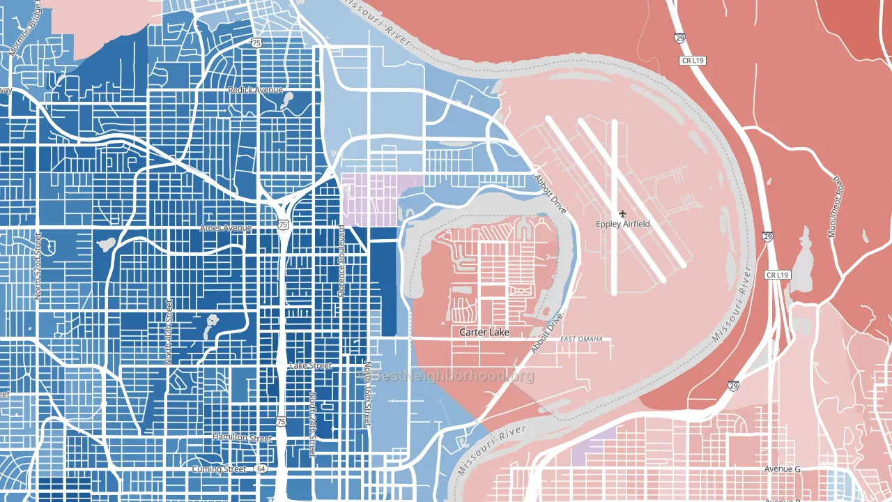 East Omaha, Omaha, NE block-group political-lean map