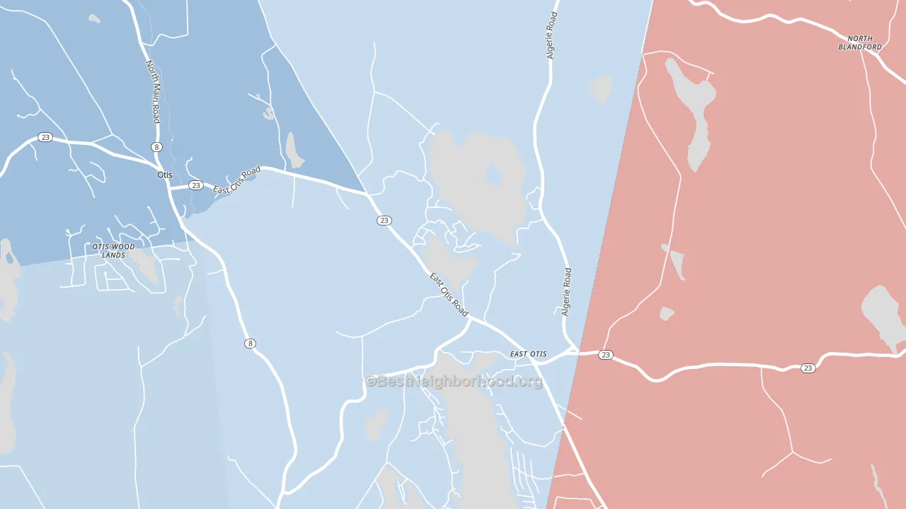 East Otis, MA block-group political-lean map