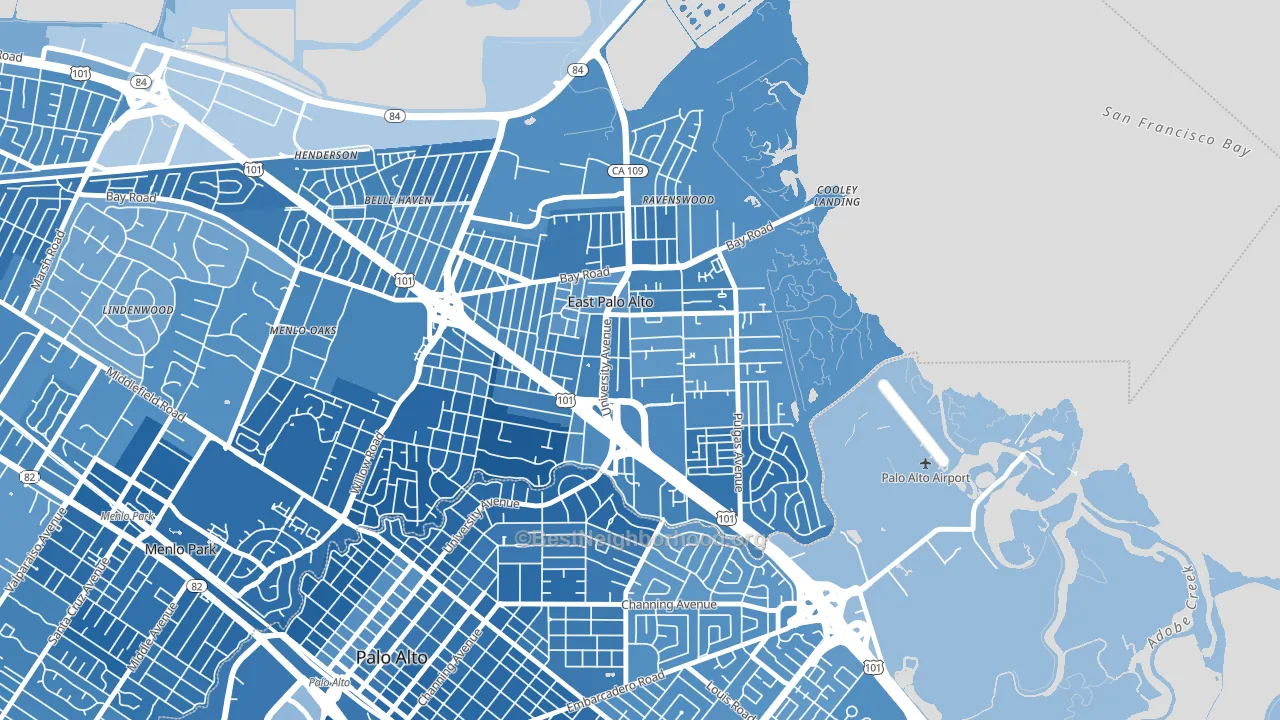 East Palo Alto, CA block-group political-lean map