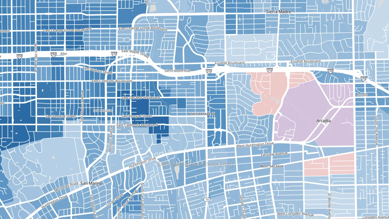 East Pasadena, CA block-group political-lean map