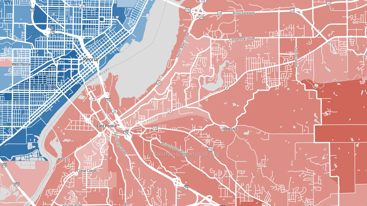 East Peoria, IL block-group political-lean map