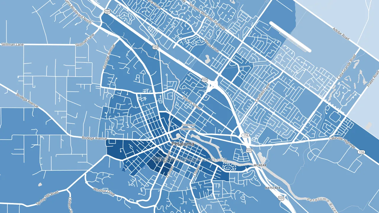 East Petaluma, Petaluma, CA block-group political-lean map