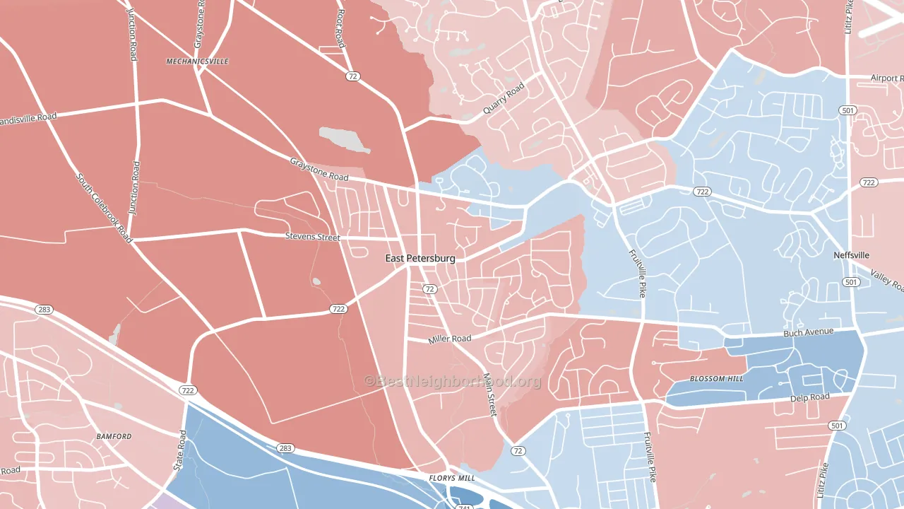 East Petersburg, PA block-group political-lean map