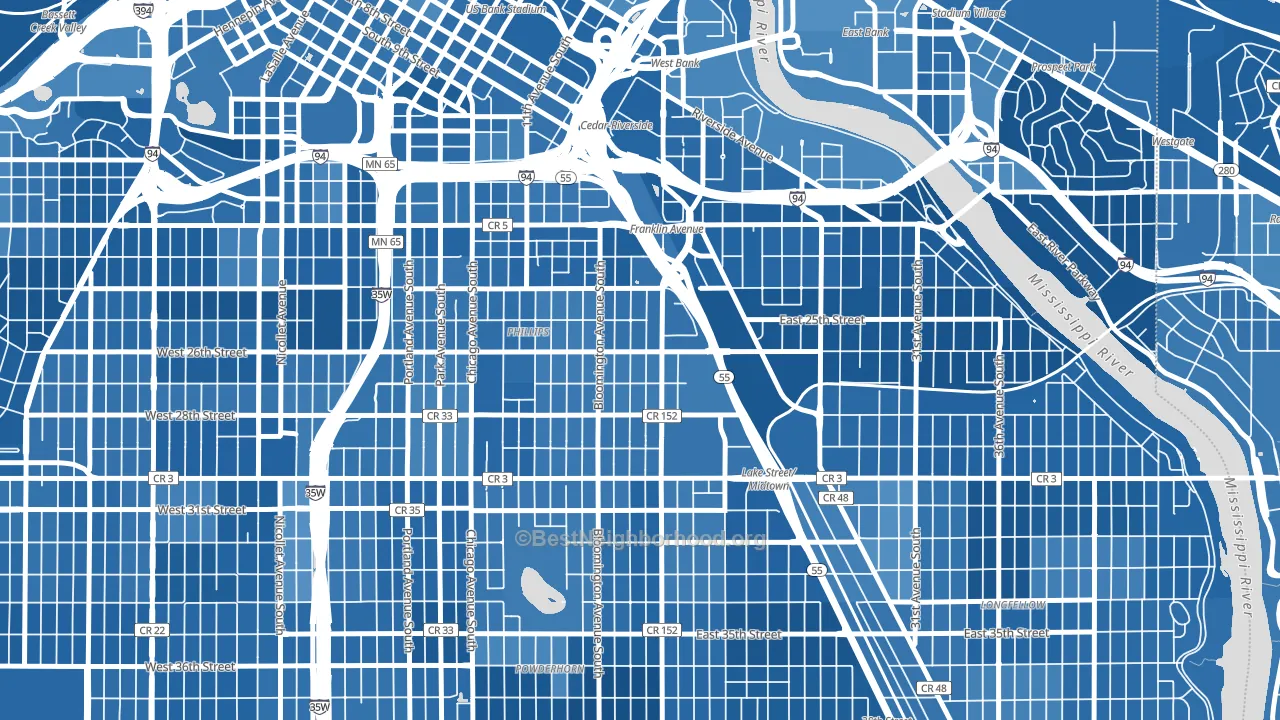 East Phillips, Minneapolis, MN block-group political-lean map