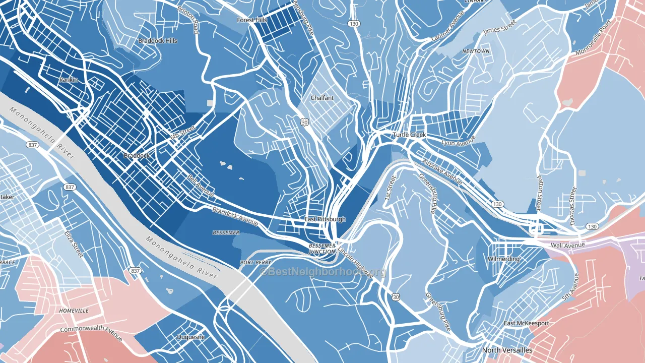 East Pittsburgh, PA block-group political-lean map