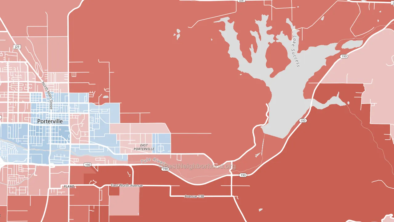 East Porterville, CA block-group political-lean map