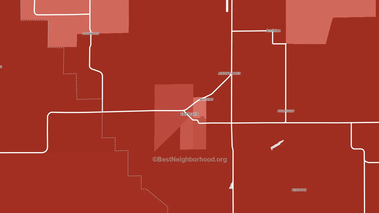 East Prairie, MO block-group political-lean map