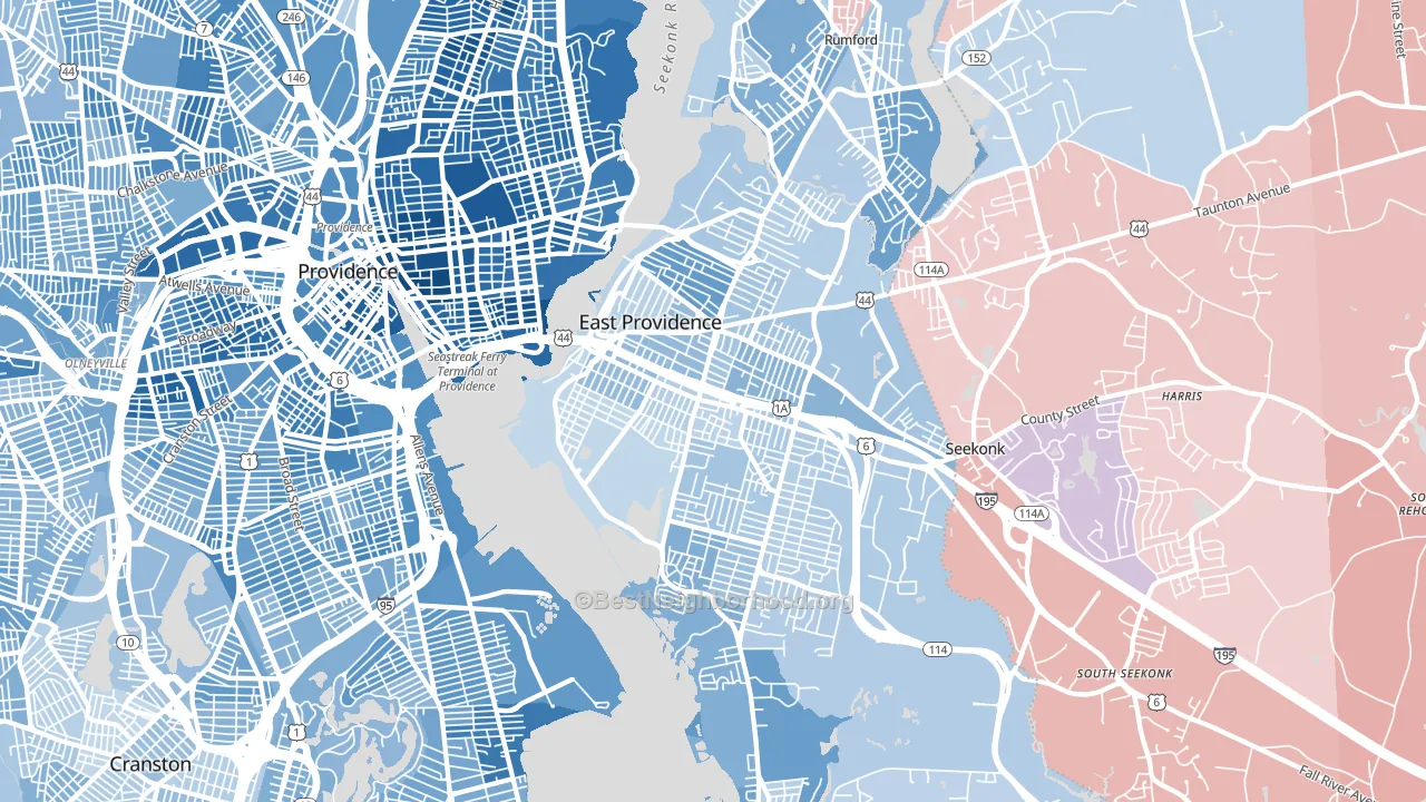 East Providence, RI block-group political-lean map