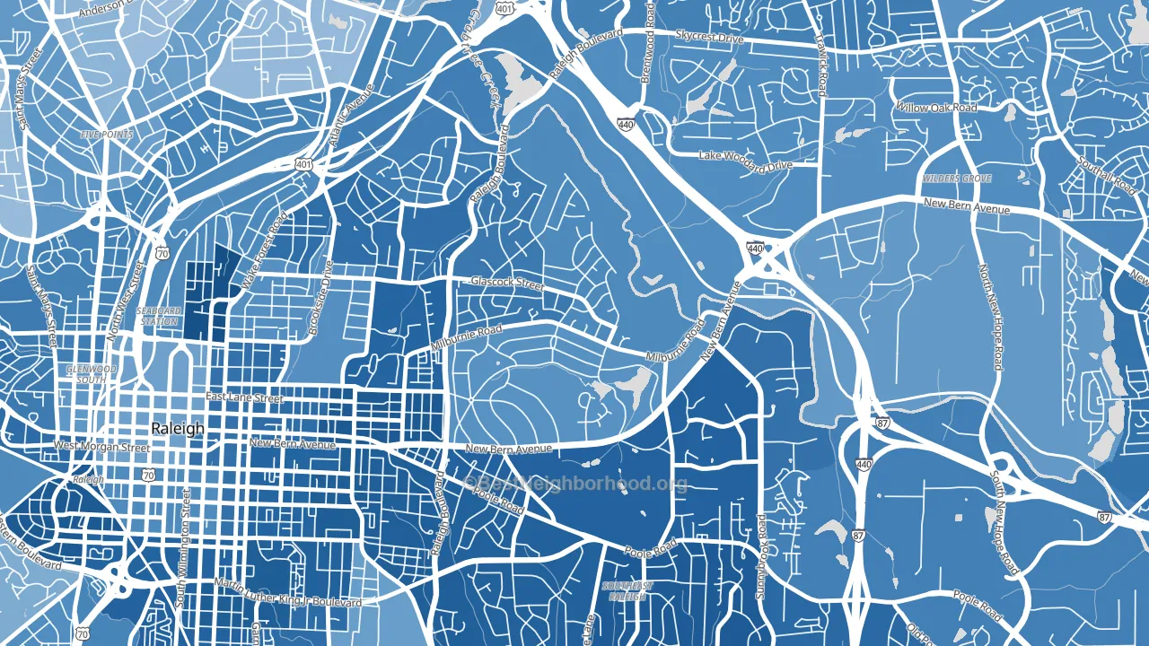 East Raleigh, Raleigh, NC block-group political-lean map