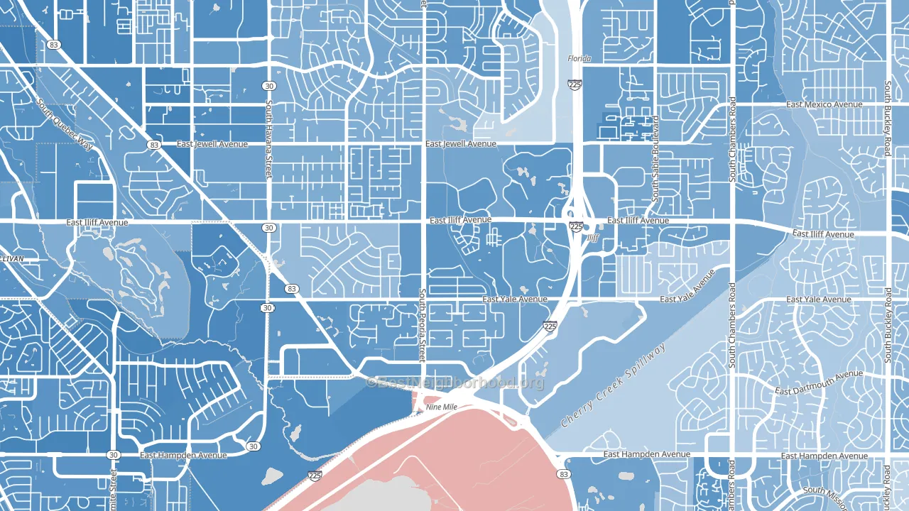 East Ridge-Ptarmigan Park, Aurora, CO block-group political-lean map