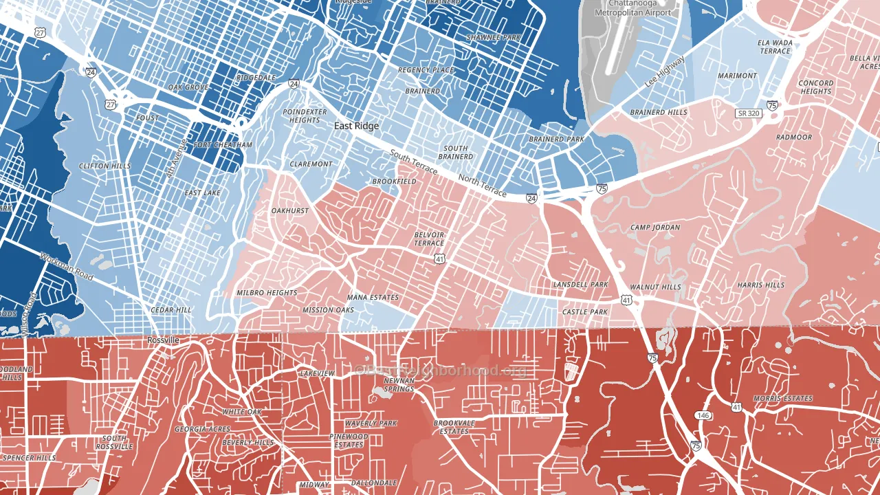 East Ridge, TN block-group political-lean map