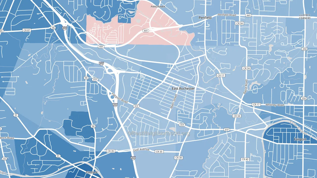 East Rochester, NY block-group political-lean map