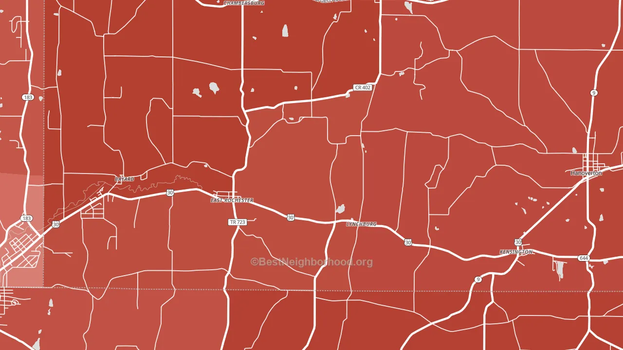 East Rochester, OH block-group political-lean map