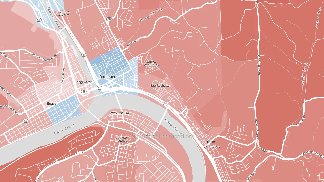 East Rochester, PA block-group political-lean map