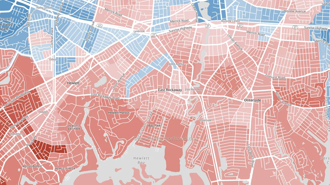 East Rockaway, NY block-group political-lean map