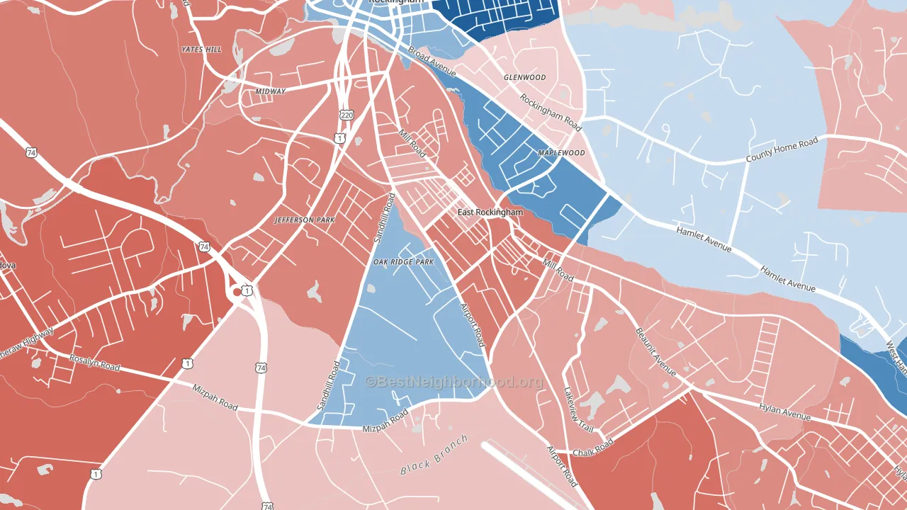 East Rockingham, NC block-group political-lean map