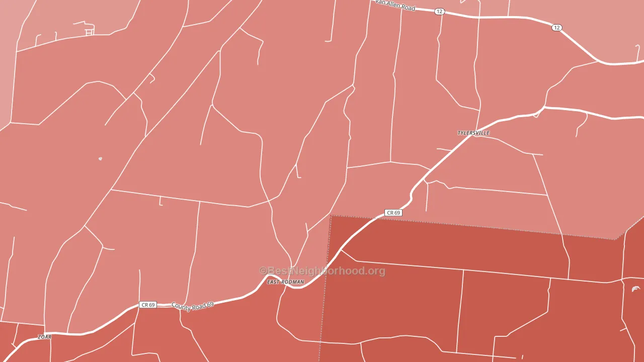 East Rodman, NY block-group political-lean map