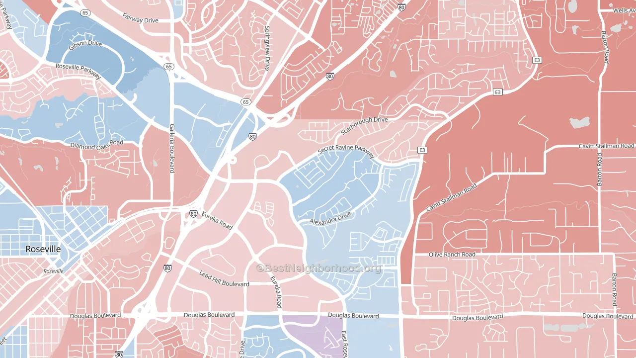 East Roseville Parkway, Roseville, CA block-group political-lean map