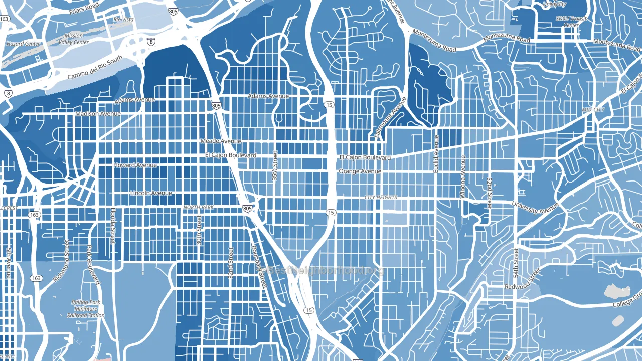 East San Diego, San Diego, CA block-group political-lean map