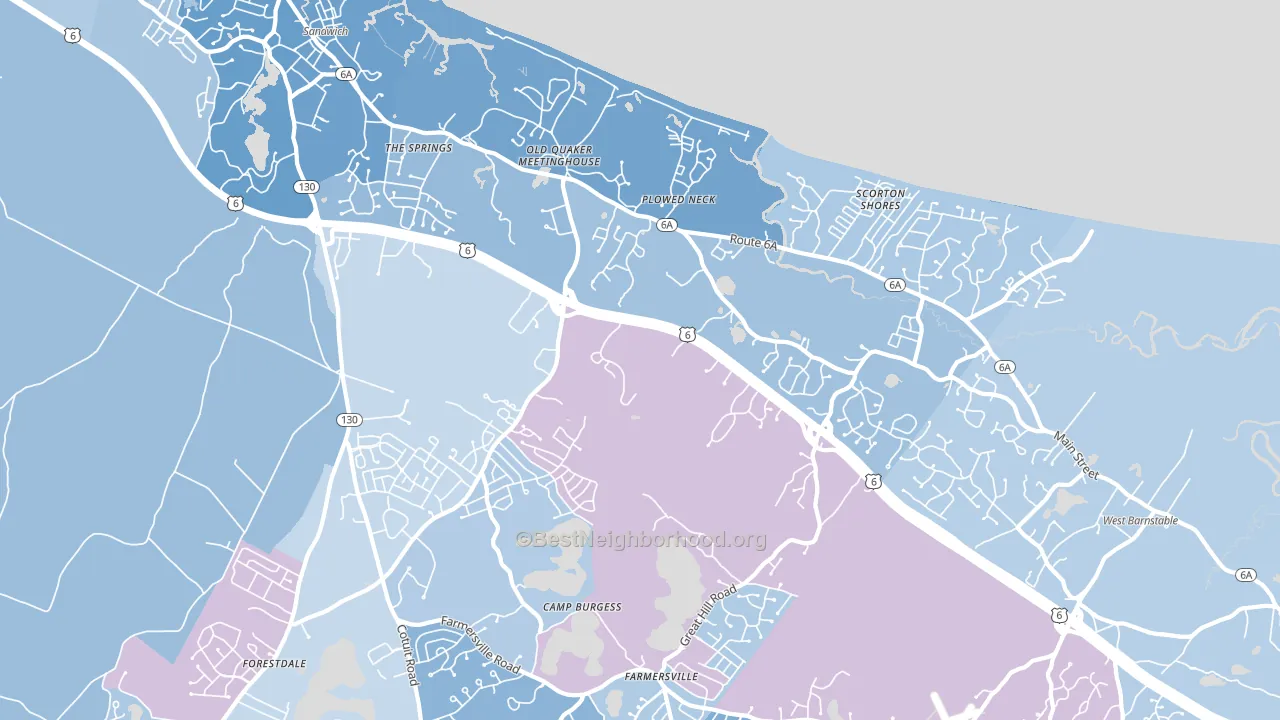 East Sandwich, MA block-group political-lean map