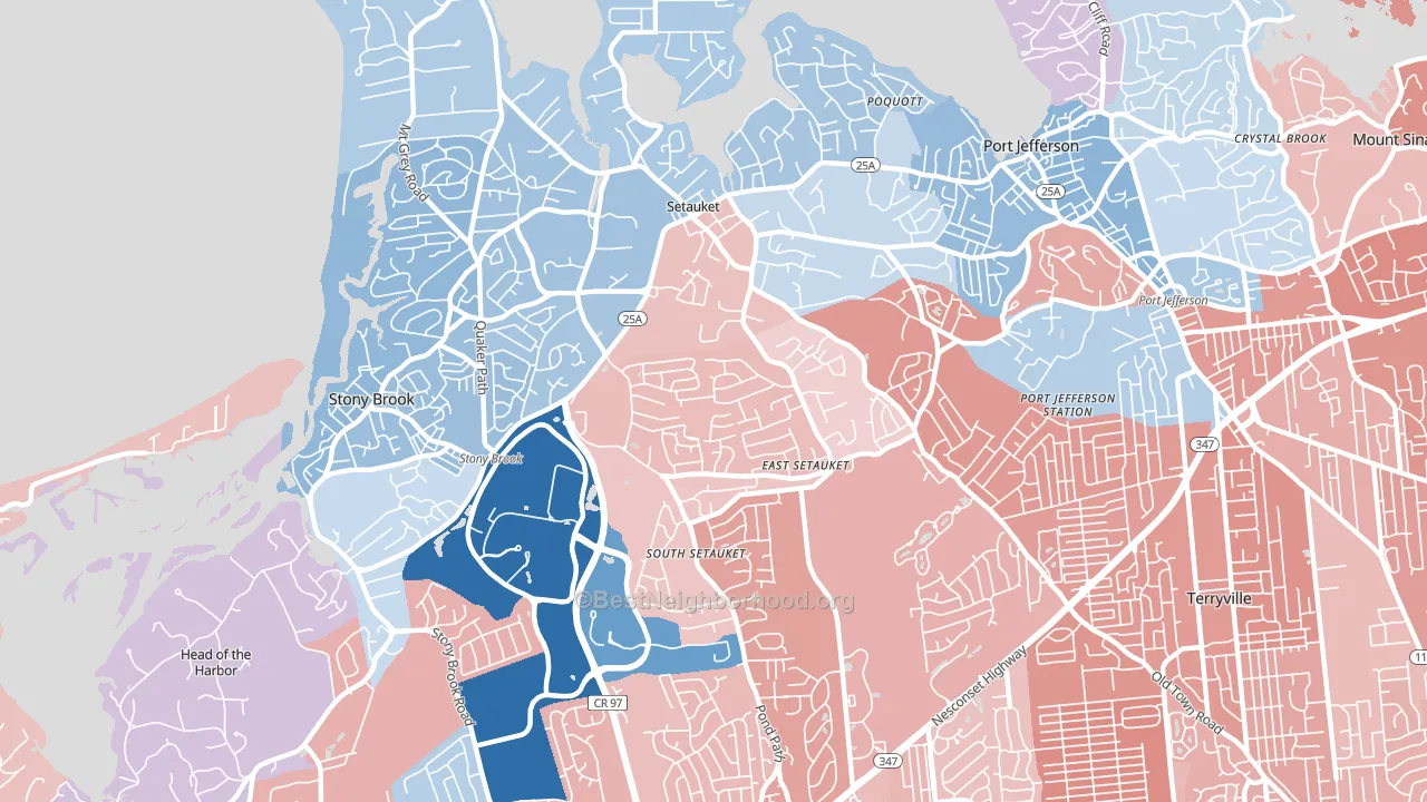 East Setauket, NY block-group political-lean map