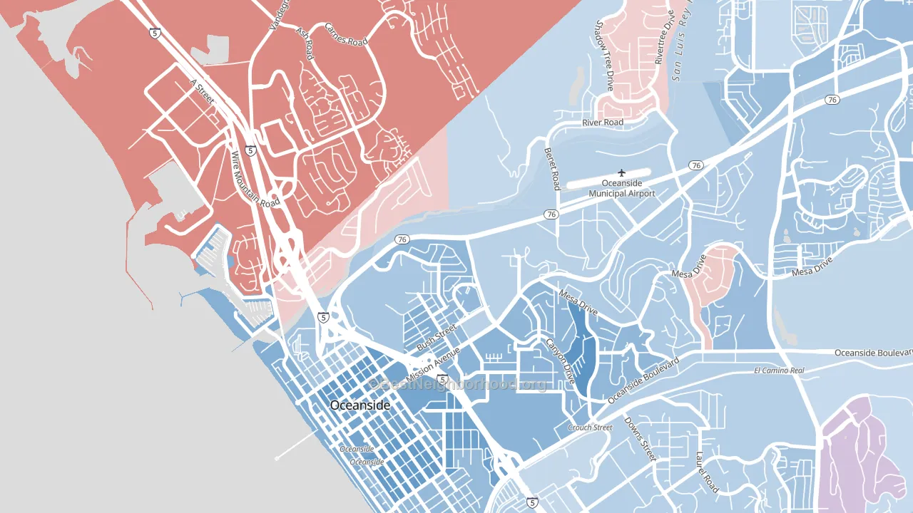 East Side Capistrano, Oceanside, CA block-group political-lean map