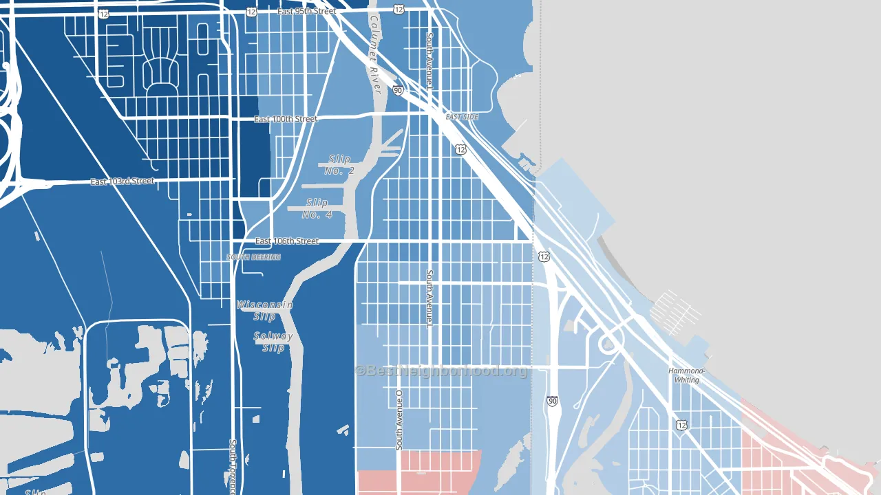 East Side, Chicago, IL block-group political-lean map